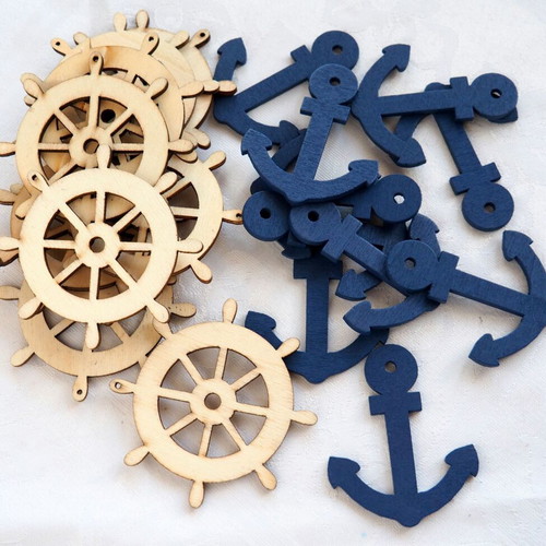 Wooden decorations sea theme new, set of 20 pieces