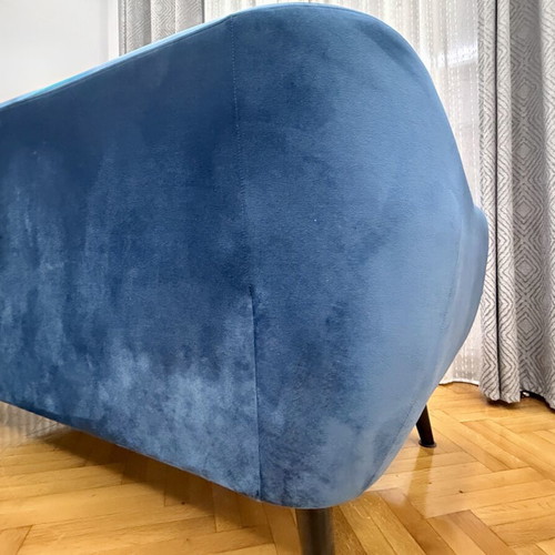 Velvet two-seater sofa deep blue like new