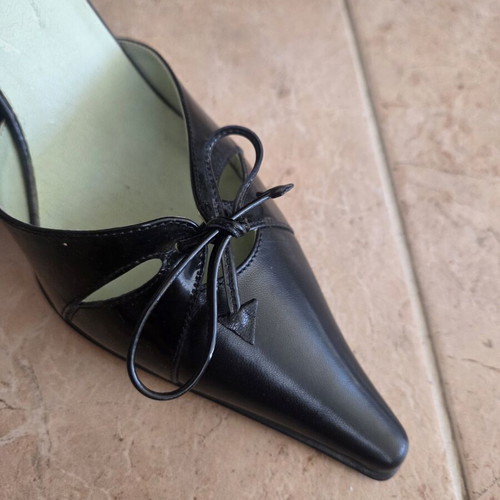 Max de Carlo Black Leather Slingback Heels used, size 38