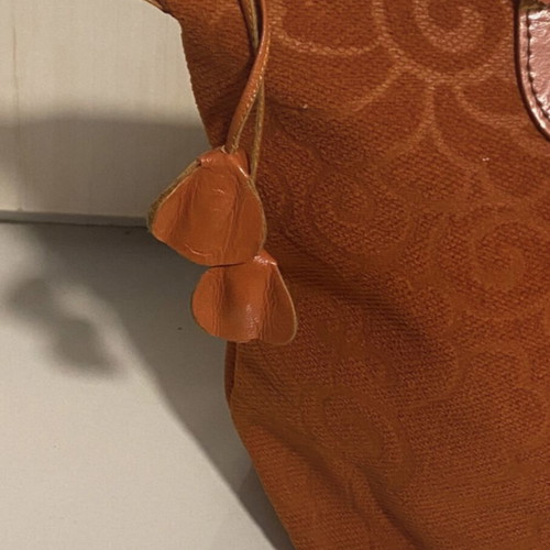 Longchamp orange tote bag shoulder used, soft velvet texture