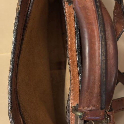 Leather briefcase used, brown, genuine leather