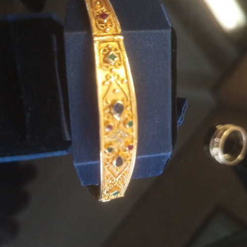 Women's gold ring and bracelet set 14k with rubies, emeralds, sapphires, like new
