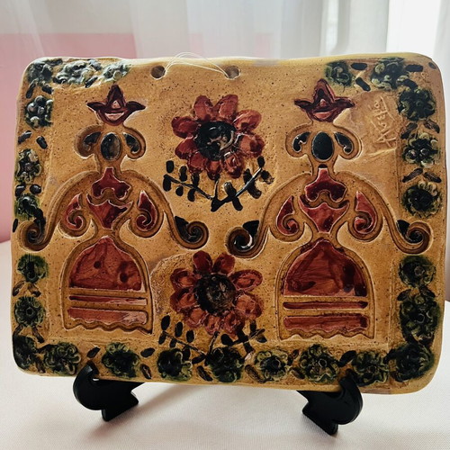 Vintage Ceramic Wall Plaque by Angeliki Tseva used, folk art