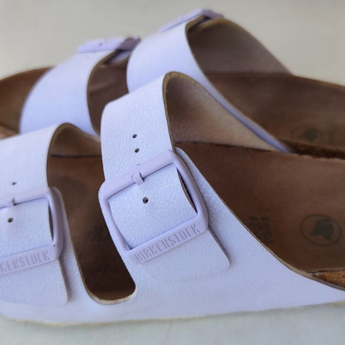 Birkenstock Arizona Vegan Birko-Flor Nubuck Sandals Lavender Fog Size 39 Like New