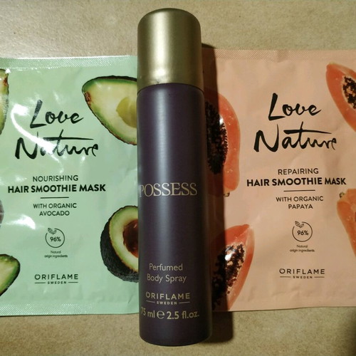 Oriflame body spray and hair smoothie masks new with avocado and papaya