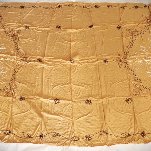 Handmade pareo with sequins silk and cotton blend beige and brown
