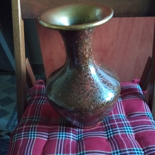 Cloisonné vase used, ceramic brown with gold color