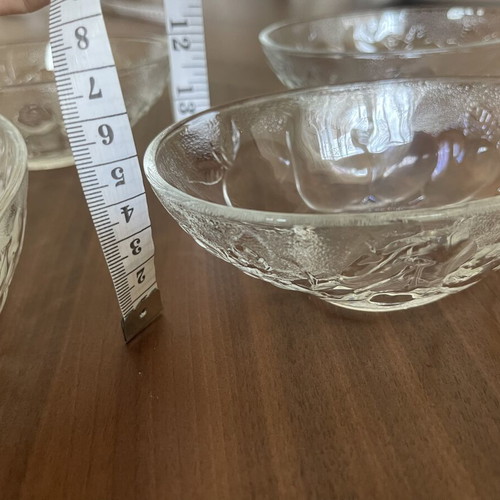 Vintage glass bowls avocado-shaped with embossed fruit designs, like new