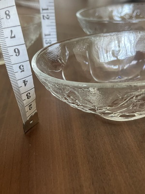 Vintage glass bowls avocado-shaped with embossed fruit designs, like new