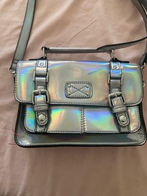 Silver metallic handbag used, hand or shoulder strap