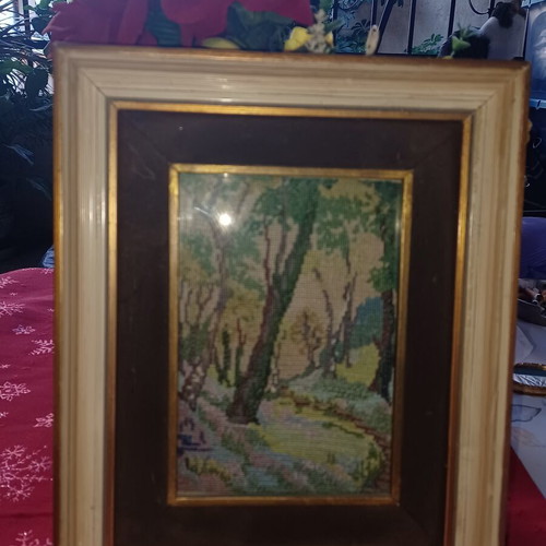 Handmade Landscape Embroidery in Wooden Frame like new