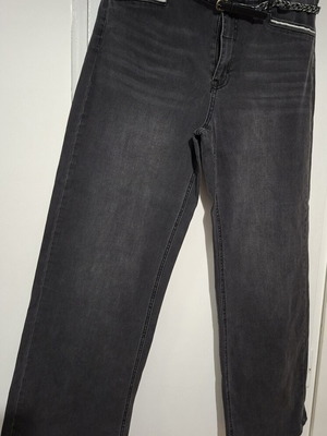Women's denim pants with belt, gray, like new, size L/XL