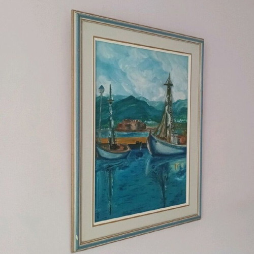 Used painting depicting Nafplio 62x47 cm in frame