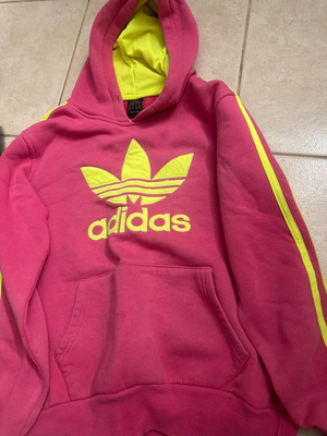 Adidas unisex hoodie like new, pink and yellow, size M