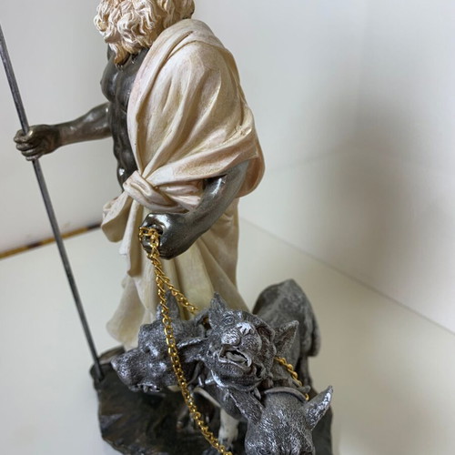 Hades figurine with Cerberus used, synthetic porcelain