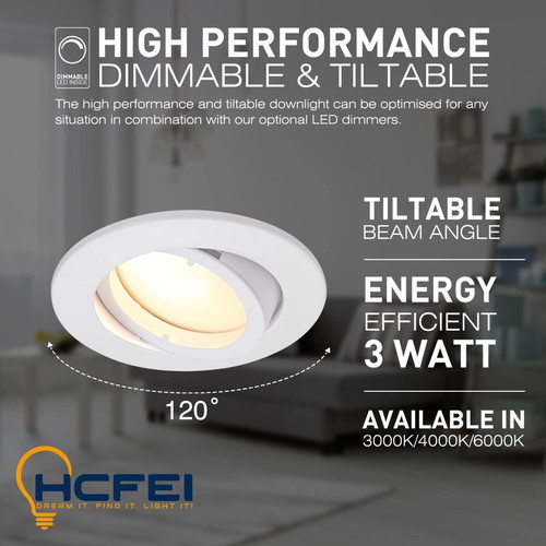 HCFEI Dimmable LED Spotlights Set of 3 3W 3000K Warm White