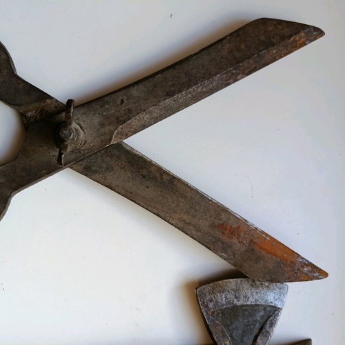 Set of old handmade tools used with wooden handles