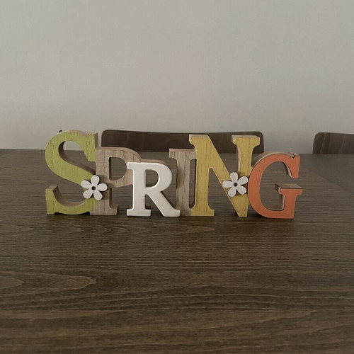 Wooden Spring table decoration like new, colorful floral design