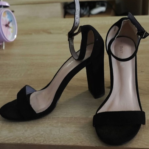 Women's black suede sandals with high thick heel, size 38 like new