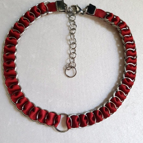 Red Woven Chain Choker with Stainless Steel Handmade