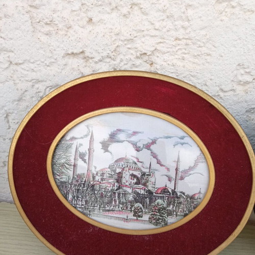 Wall paintings used, set of 2 with Constantinople, red velvet