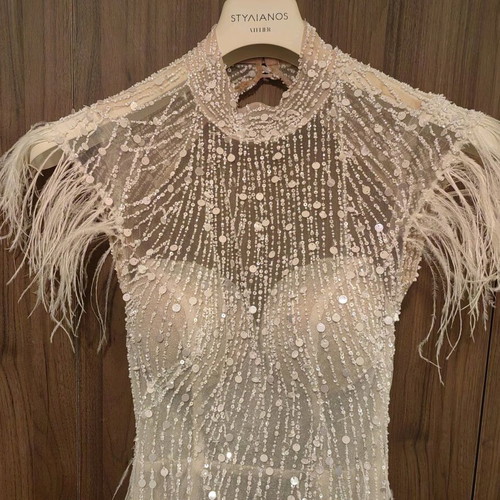 Wedding Dress Like New by Stylianos, Beige Silver, Size S