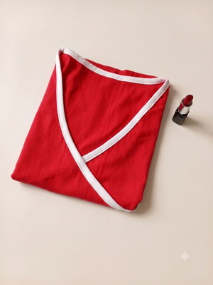 Red blouse top with white details like new plus free lipstick