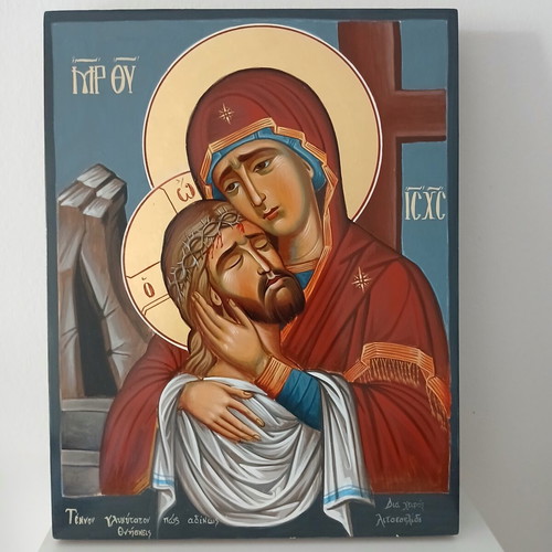 Handmade Deposition religious icon 30x40 with gold leaf