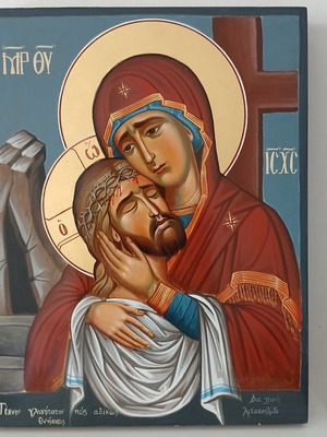 Handmade Deposition religious icon 30x40 with gold leaf