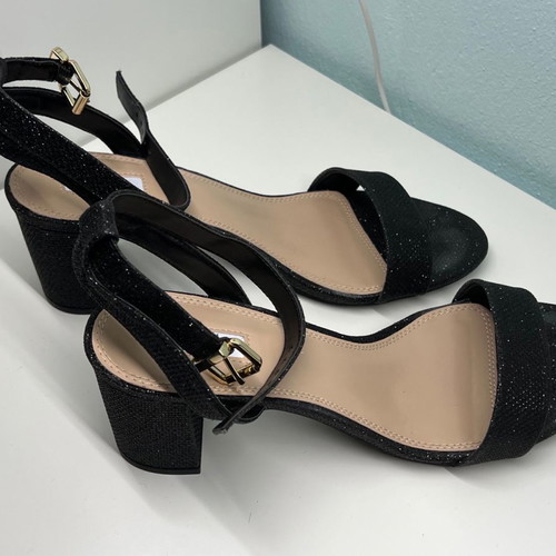 Dune London sandals new black glitter with gold buckle size 41