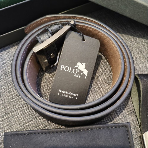 Polo men's gift set with belt, keychain, wallet and cardholder, new