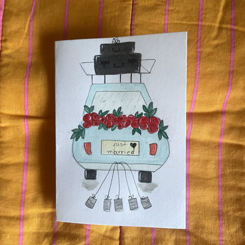 Wedding greeting card hand-painted with envelope