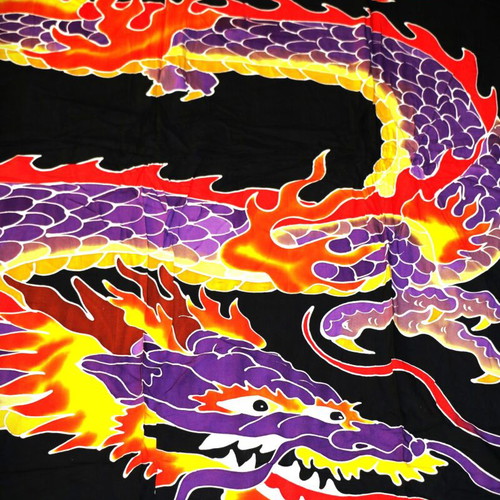 Batik Painting on Cotton Silk Blend Fabric New, The Friendly Wise Dragon