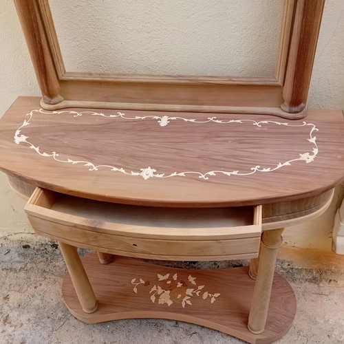 Console and mirror set new, handmade solid Greek walnut