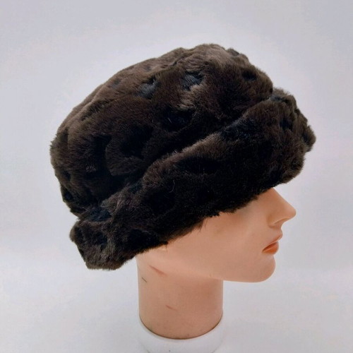 Women's winter hat made of faux fur like new, brown and black