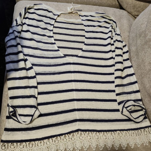 Mariniere blouse with lace trim used, size Small, Pull & Bear