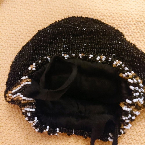 Evening beaded hand bag used, black multicolor