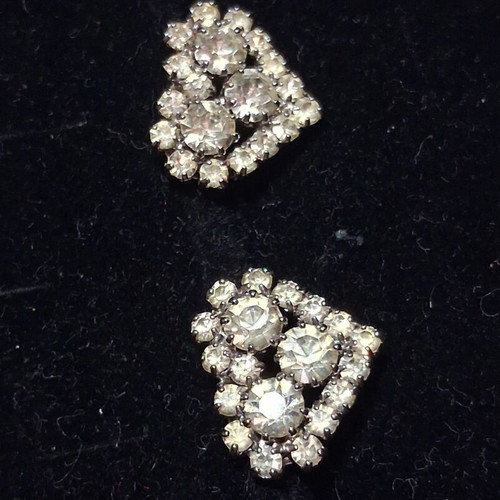 Vintage 90s Heart-Shaped Earrings with Rhinestones, Like New, Silver Color