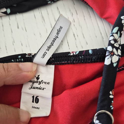 Bikini set SugarFree black floral size 16, like new