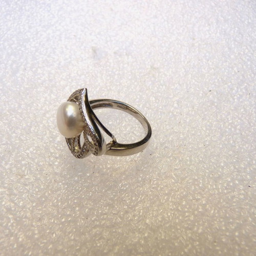 925 silver ring with pearl, size 55, plated