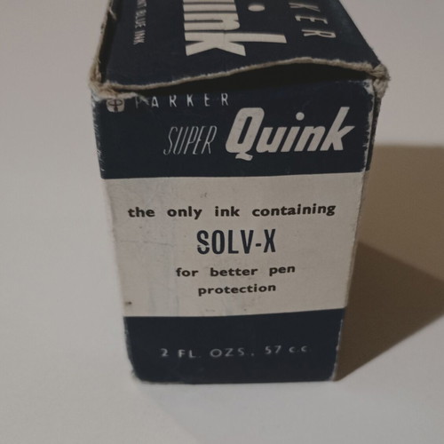 Permanent blue ink "PARKER - SUPER QUINK", in a glass bottle in its box, I think it is full.