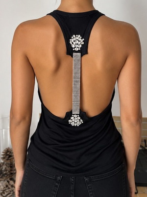 Must halter-neck top used, size S/M, black with silver crystals