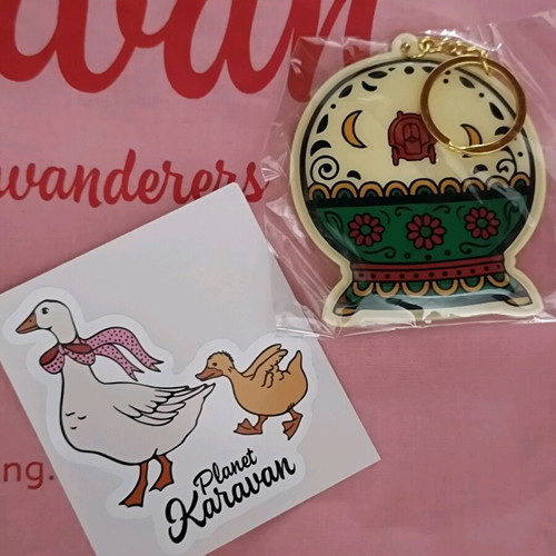 Karavan keychain new with Karavan sticker gift beige