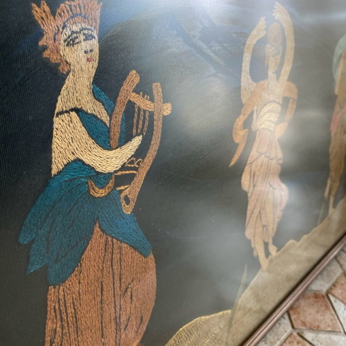 Old embroidery with ancient Greek theme used, Muses