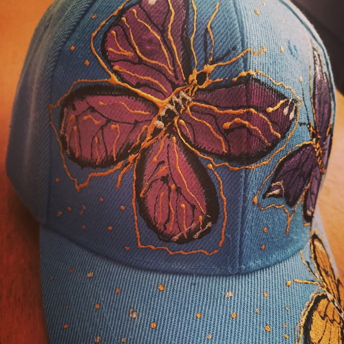 Jockey hat new hand-painted, beige and blue