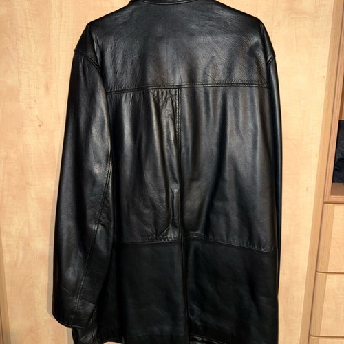 Vintage Black Leather Coat Lapel XXL like new