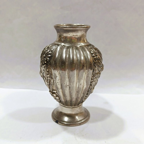 Vintage Silver-Plated Vase with Embossed Floral Motif, 12cm, like new