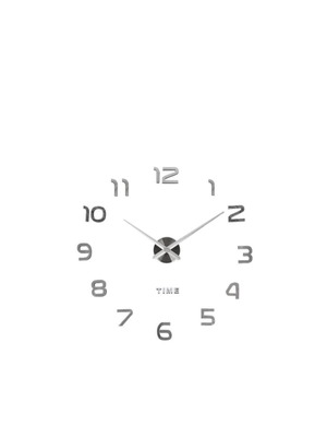 Large 3D modern wall clock silver plastic new