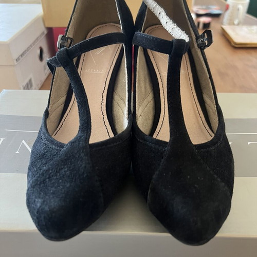 Suede T-strap pumps, size 37, black
