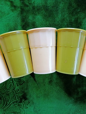 Vintage plastic cups pastel colors 1970s